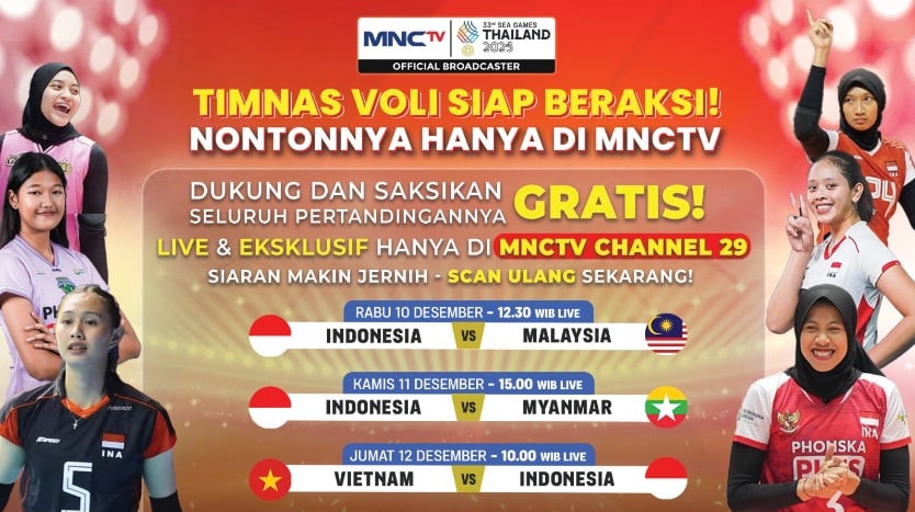 Siang Ini, Timnas Voli Putri Indonesia Hadapi Malaysia di Laga Perdana SEA Games 2025 di MNCTV